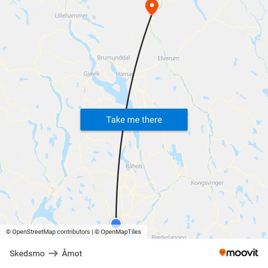 Skedsmo to Åmot map