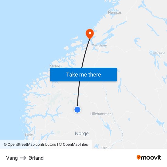 Vang to Ørland map