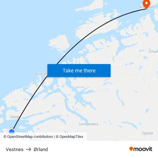 Vestnes to Ørland map