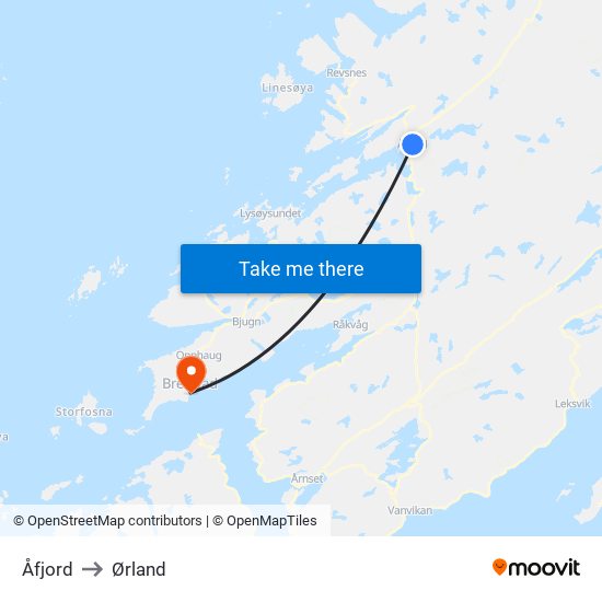 Åfjord to Ørland map