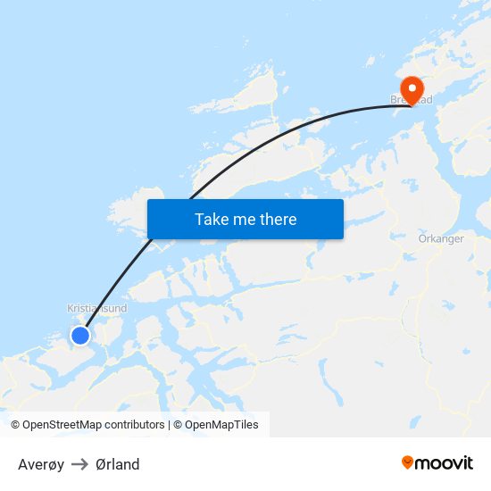 Averøy to Ørland map