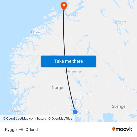 Rygge to Ørland map