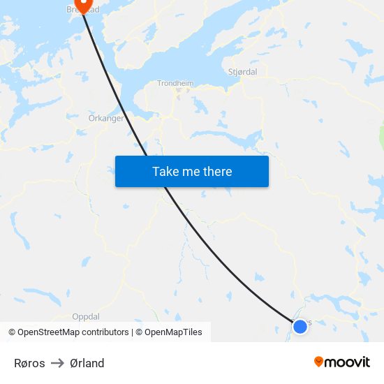 Røros to Ørland map