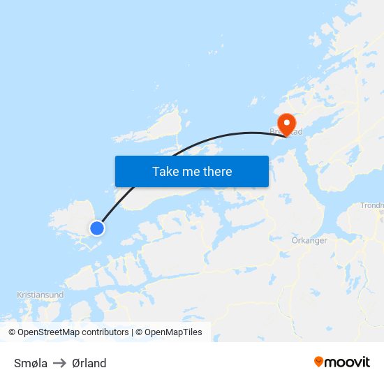 Smøla to Ørland map