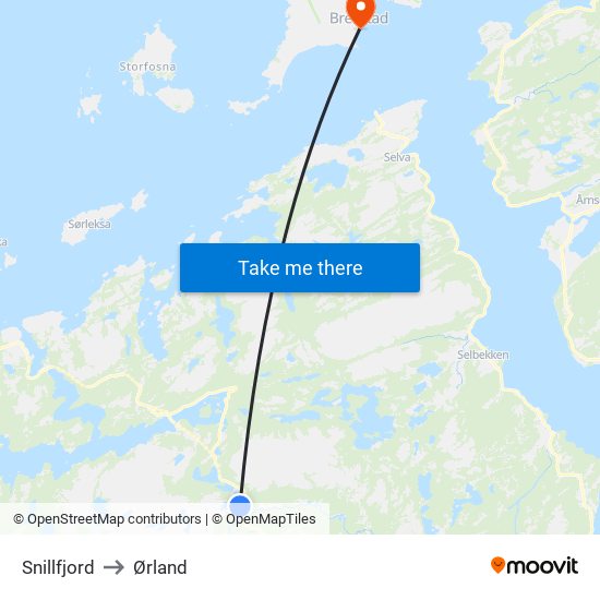 Snillfjord to Ørland map