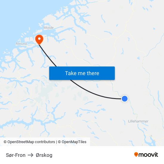 Sør-Fron to Ørskog map