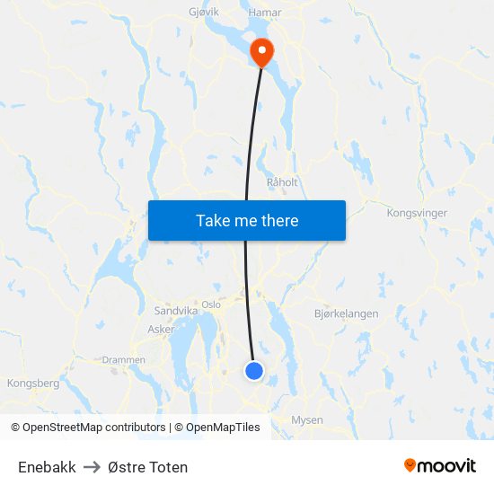 Enebakk to Østre Toten map