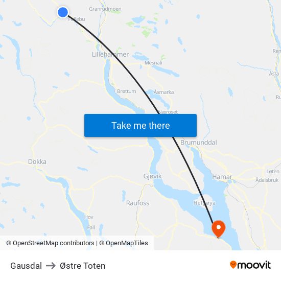 Gausdal to Østre Toten map