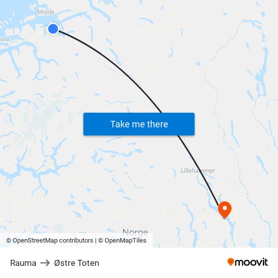 Rauma to Østre Toten map