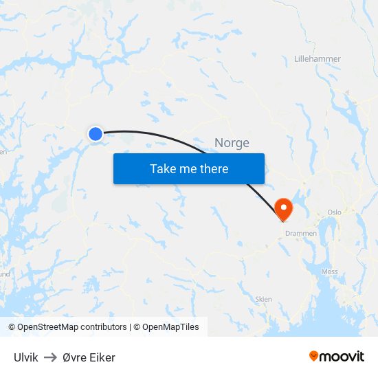 Ulvik to Øvre Eiker map