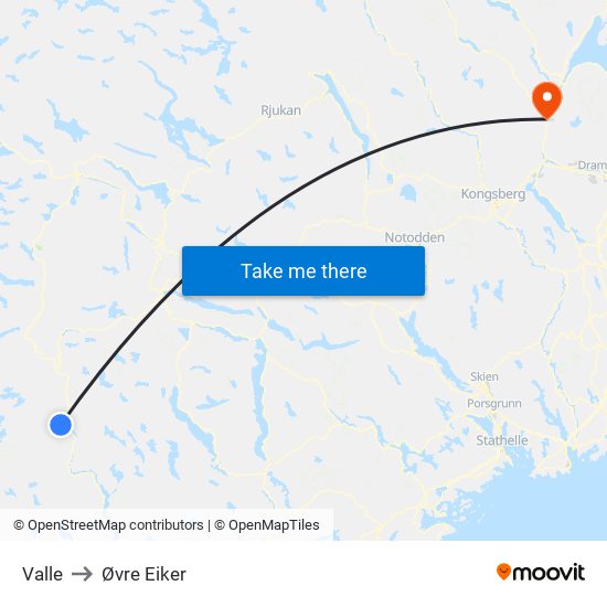 Valle to Øvre Eiker map