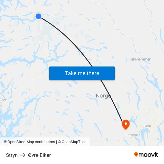 Stryn to Øvre Eiker map