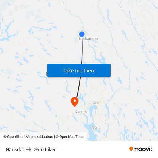 Gausdal to Øvre Eiker map
