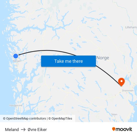 Meland to Øvre Eiker map