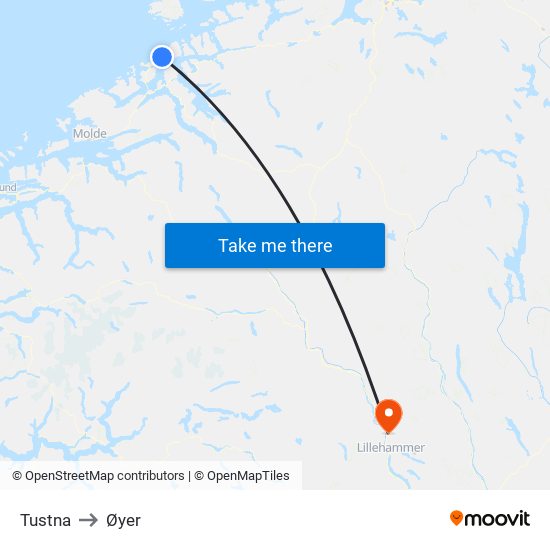 Tustna to Øyer map