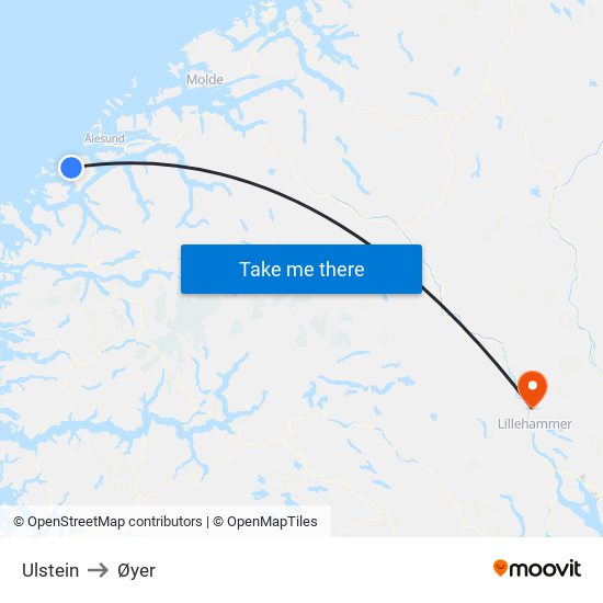 Ulstein to Øyer map