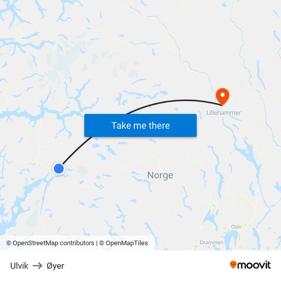 Ulvik to Øyer map