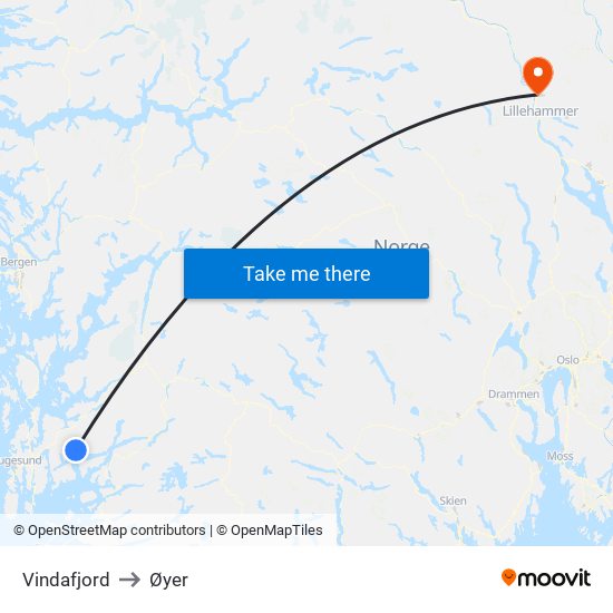 Vindafjord to Øyer map