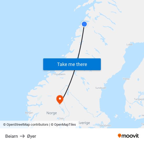 Beiarn to Øyer map