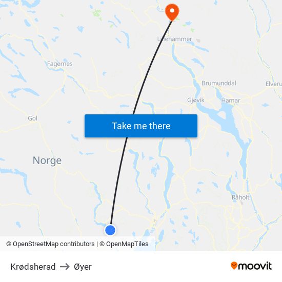 Krødsherad to Øyer map