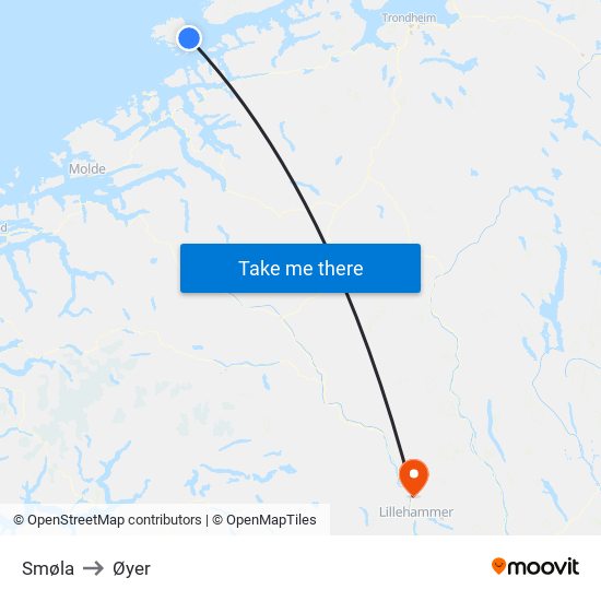 Smøla to Øyer map