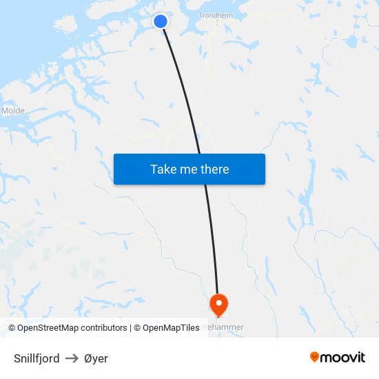 Snillfjord to Øyer map