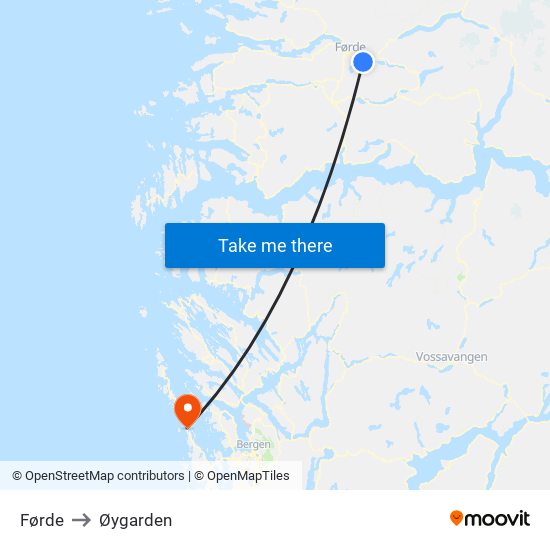 Førde to Øygarden map