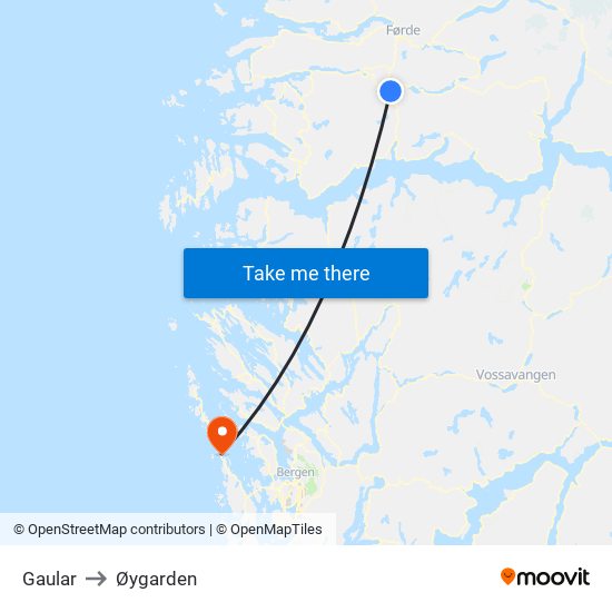 Gaular to Øygarden map