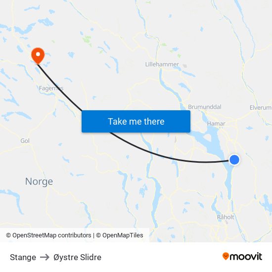 Stange to Øystre Slidre map