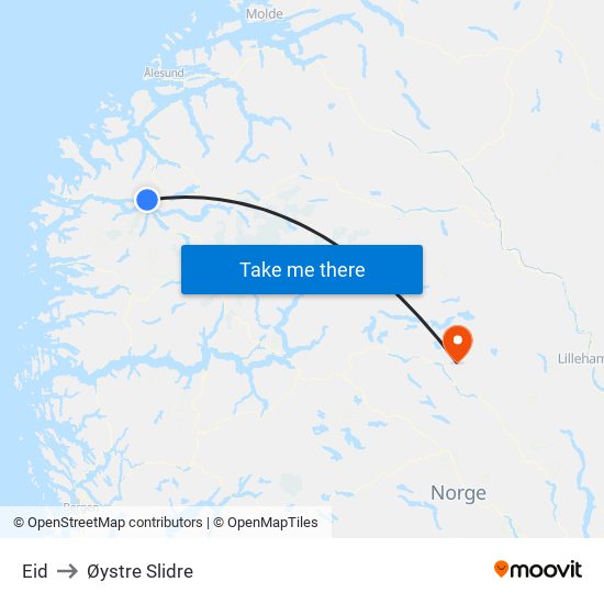 Eid to Øystre Slidre map