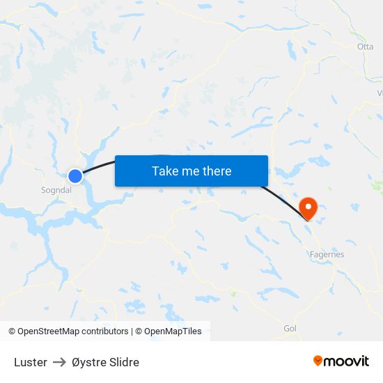 Luster to Øystre Slidre map