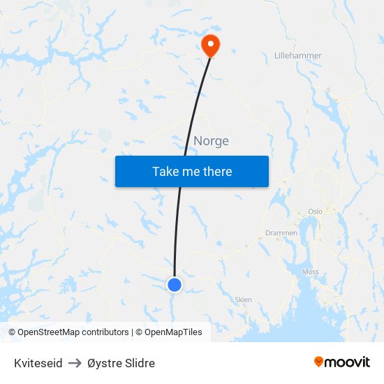 Kviteseid to Øystre Slidre map