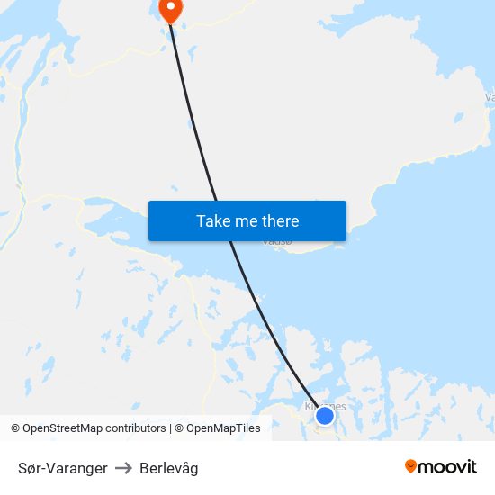 Sør-Varanger to Berlevåg map