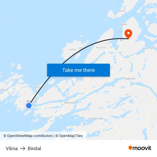 Vikna to Bindal map