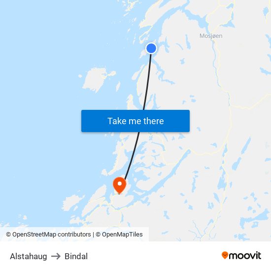Alstahaug to Bindal map