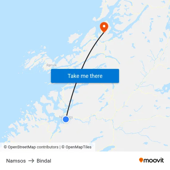 Namsos to Bindal map