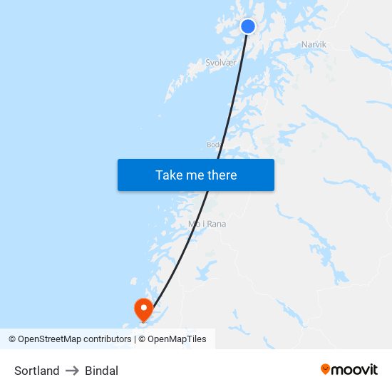 Sortland to Bindal map