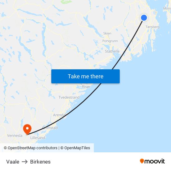 Vaale to Birkenes map