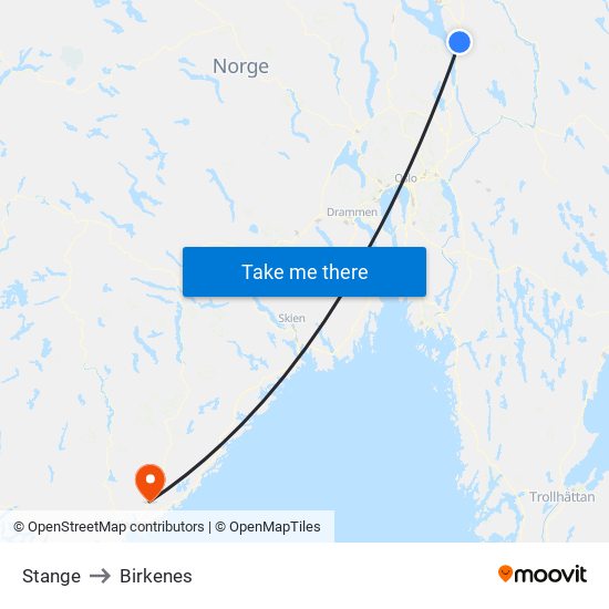 Stange to Birkenes map