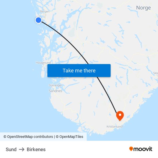 Sund to Birkenes map