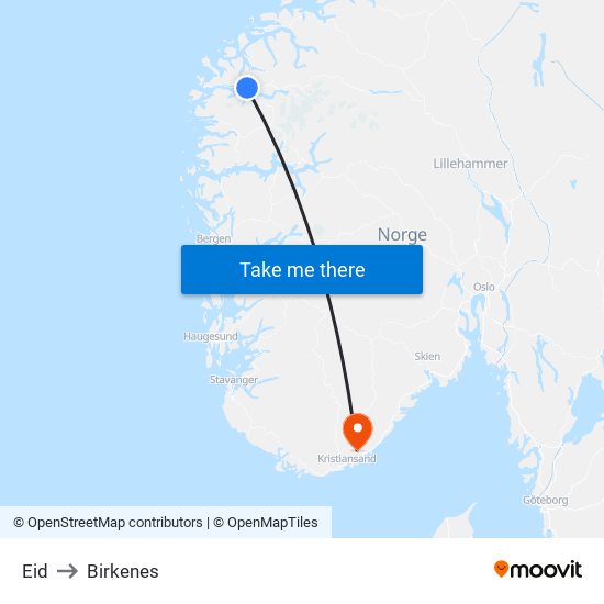 Eid to Birkenes map