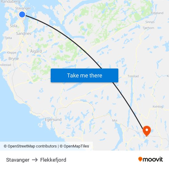 Stavanger to Flekkefjord map