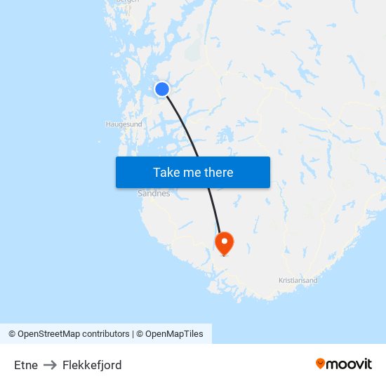 Etne to Flekkefjord map