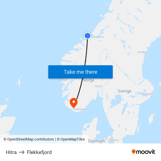 Hitra to Flekkefjord map