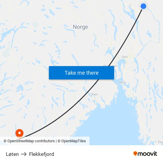 Løten to Flekkefjord map