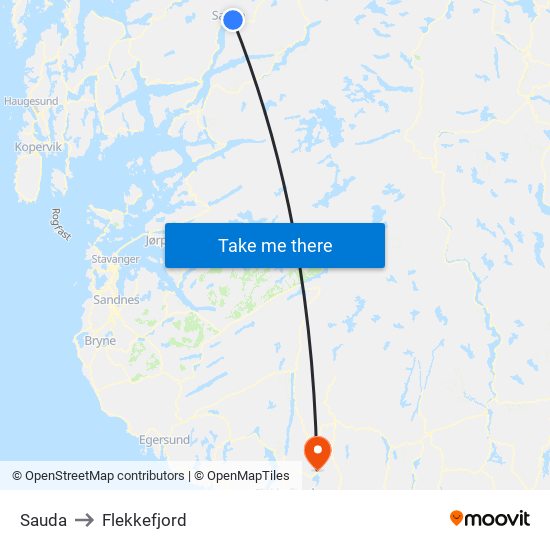 Sauda to Flekkefjord map