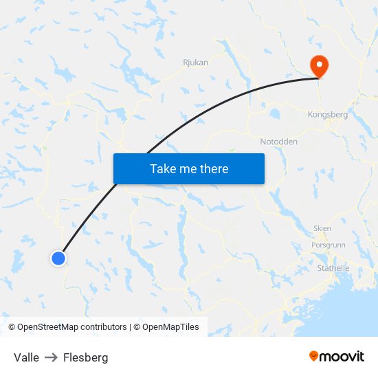 Valle to Flesberg map