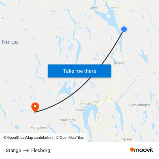 Stange to Flesberg map