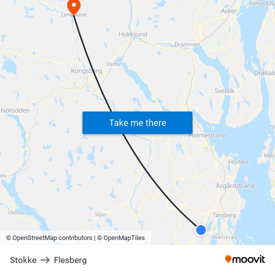 Stokke to Flesberg map