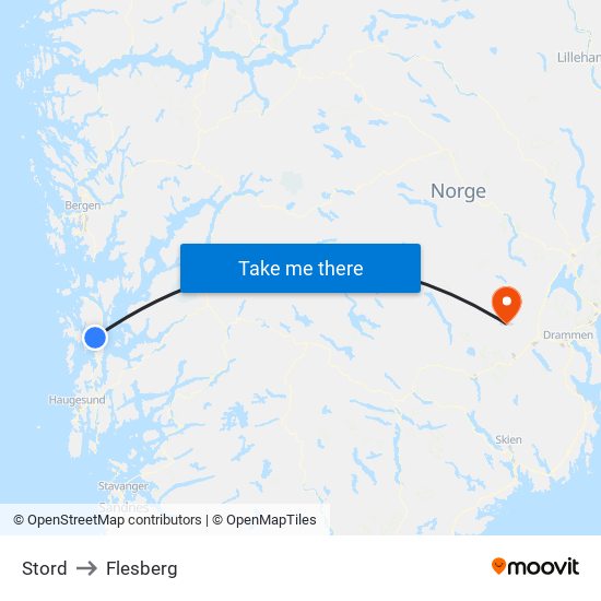 Stord to Flesberg map